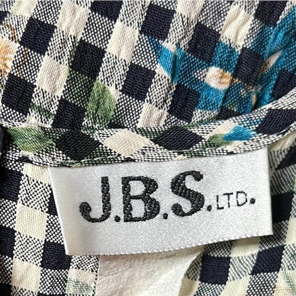 Vintage 80s Black White Check Floral Print Sleeveless Dress - Picture 6 of 6